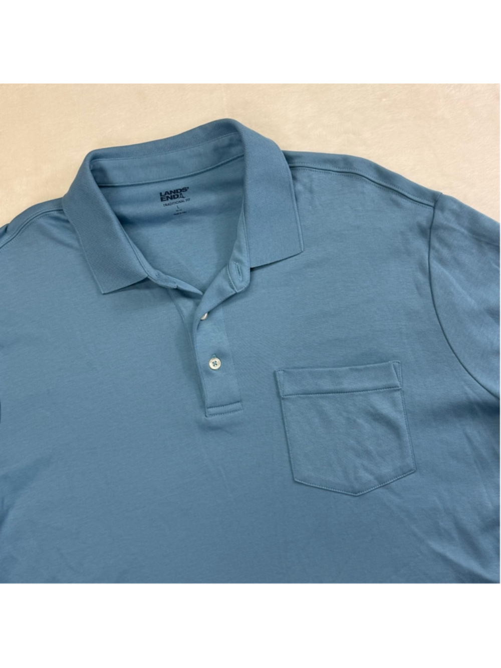 Men's Lands' End Blue Traditional Fit Polo Shirt‎ Large Cotton